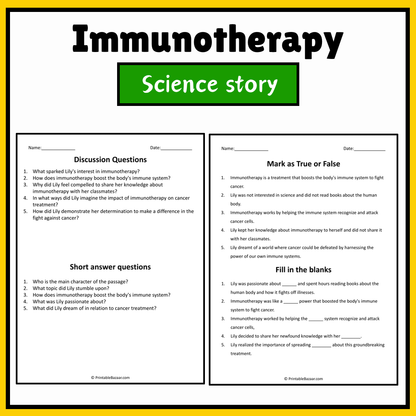 Immunotherapy | Science Story Reading Comprehension Activity