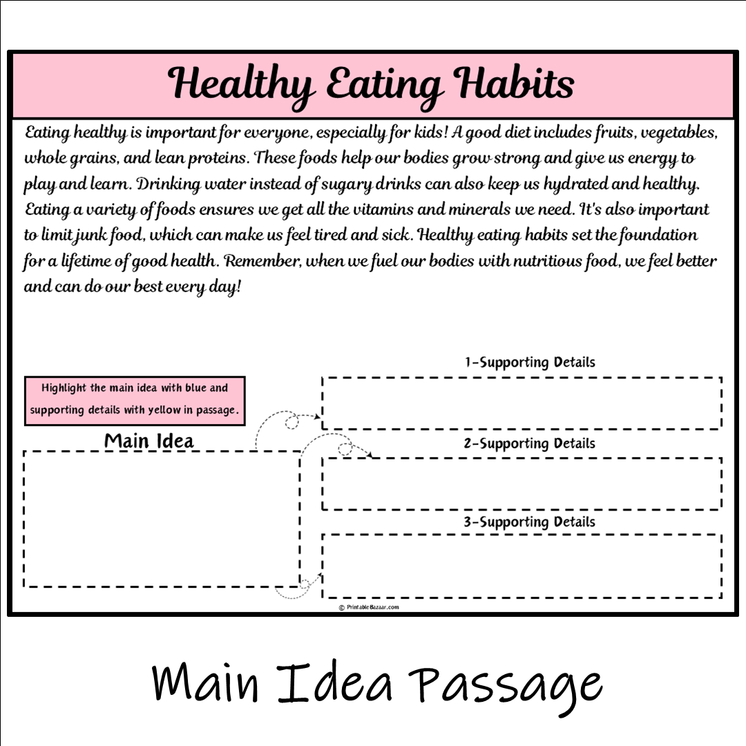 Healthy Eating Habits | Main Idea and Supporting Details Reading Passage and Questions