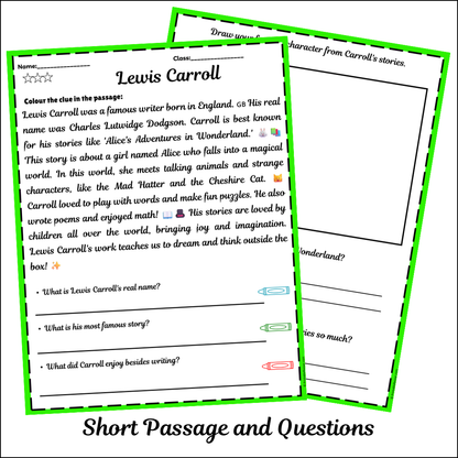 Lewis Carroll | Short Reading Comprehension Creative Worksheet