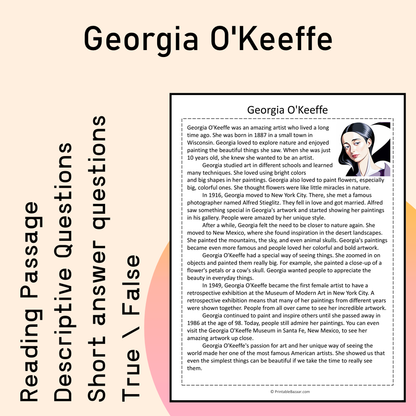 Georgia O'Keeffe | Reading Comprehension Passage Printable Activity