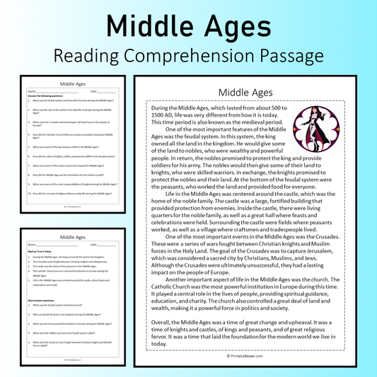 Middle Ages | Reading Comprehension Passage Printable Worksheet