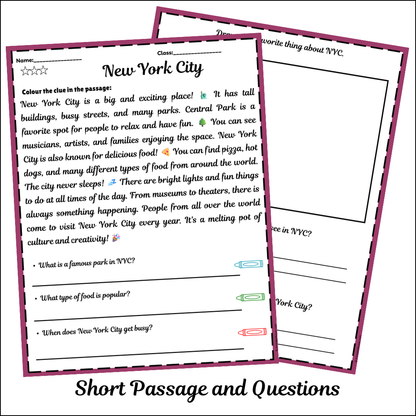 New York City | Short Reading Comprehension Creative Worksheet