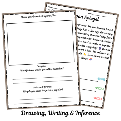 Evan Spiegel | Short Reading Comprehension Creative Worksheet