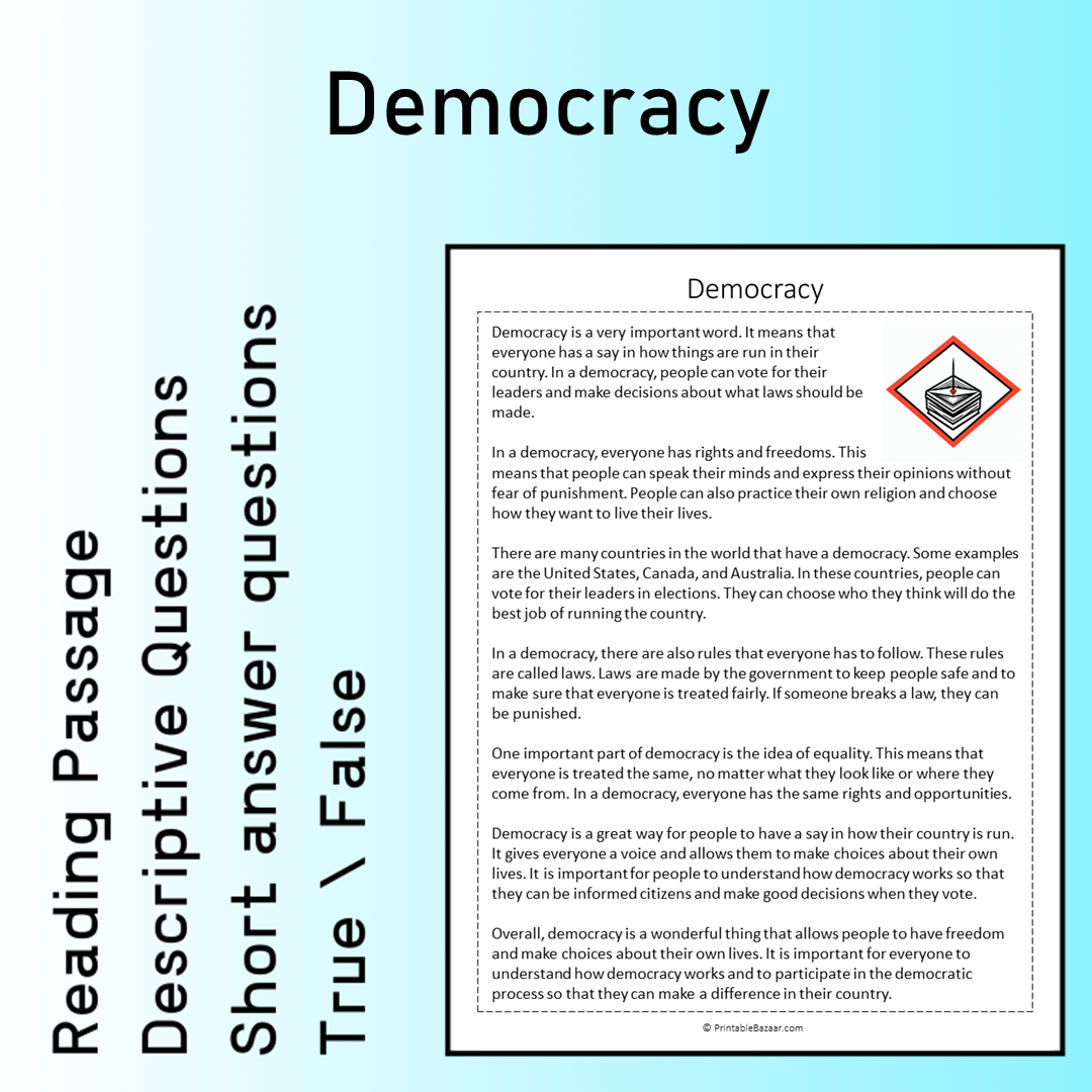 Democracy | Reading Comprehension Passage Printable Worksheet