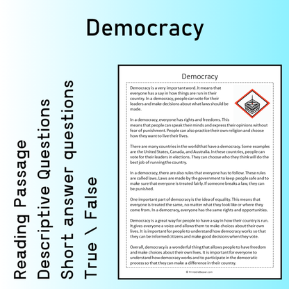 Democracy | Reading Comprehension Passage Printable Worksheet