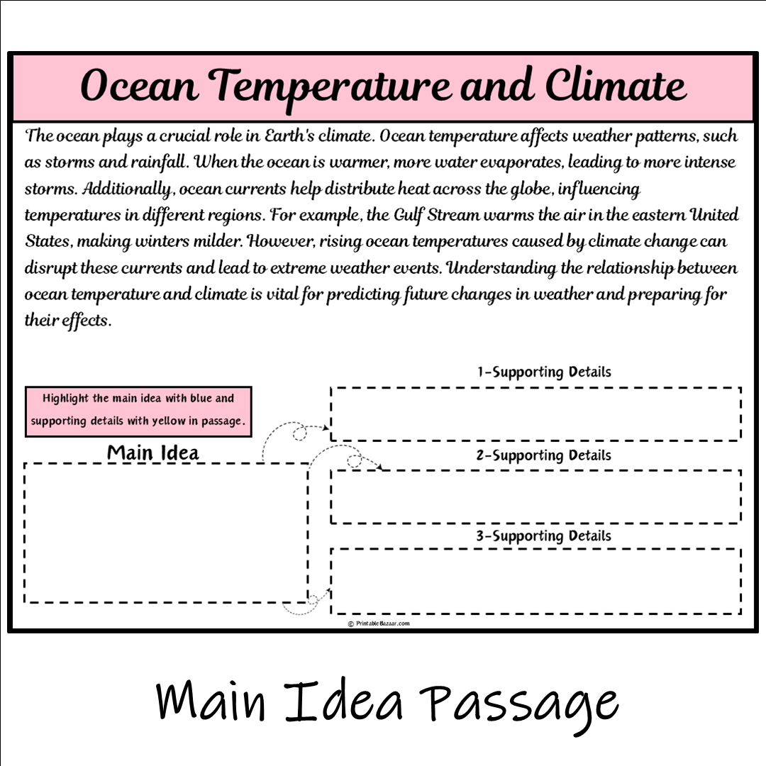 Ocean Temperature and Climate | Main Idea and Supporting Details Reading Passage and Questions