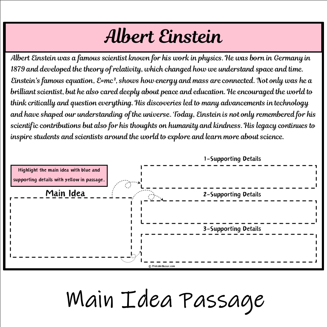 Albert Einstein | Main Idea and Supporting Details Reading Passage and Questions