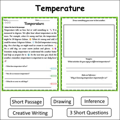 Temperature | Short Reading Comprehension Creative Worksheet