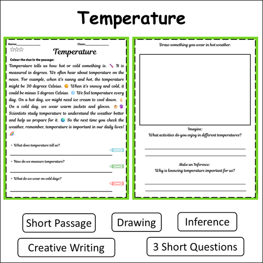 Temperature | Short Reading Comprehension Creative Worksheet