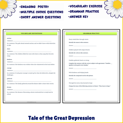 Tale of the Great Depression | Poem Grammar Worksheet Printable Activity