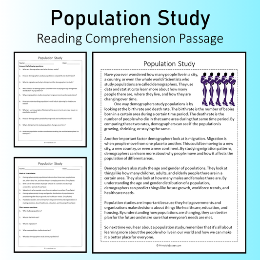 Population Study | Reading Comprehension Passage Printable Worksheet