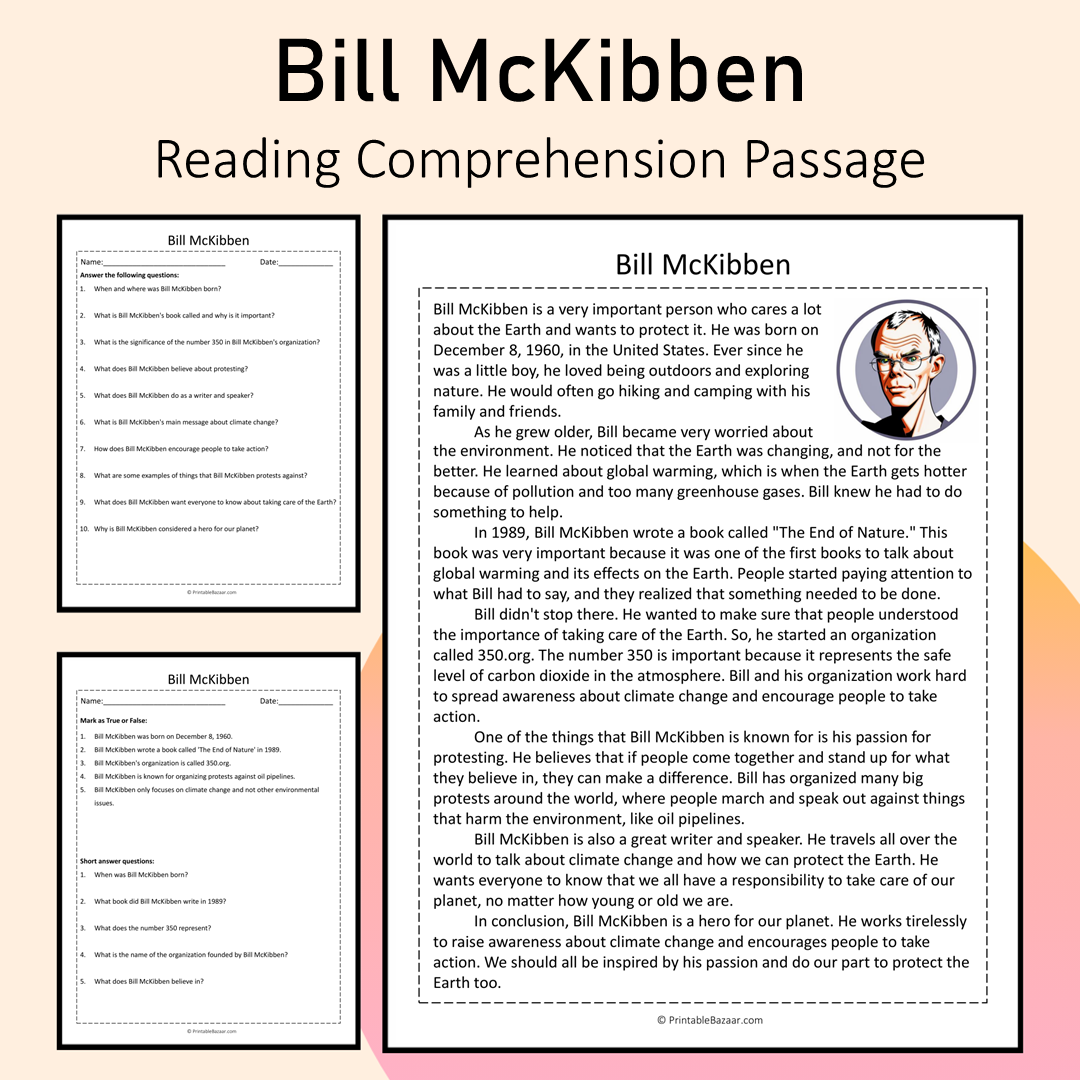 Bill McKibben | Reading Comprehension Passage Printable Activity