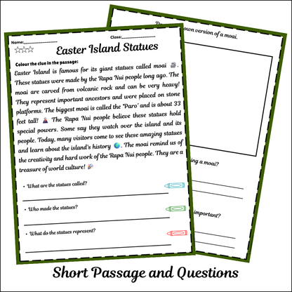 Easter Island Statues | Short Reading Comprehension Creative Worksheet