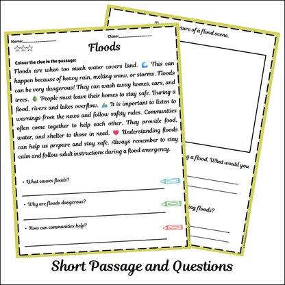Floods | Short Reading Comprehension Creative Worksheet