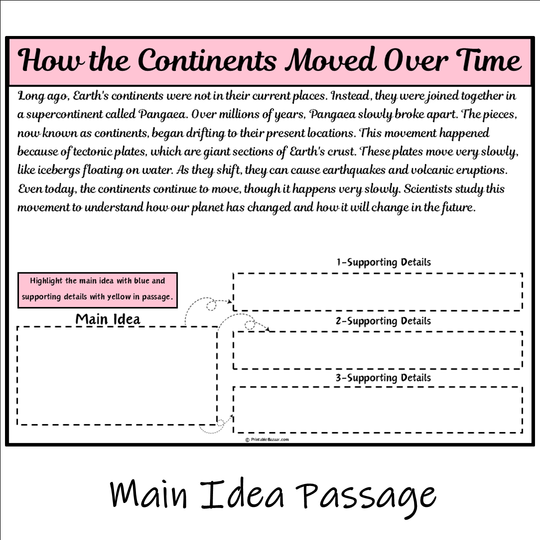 How the Continents Moved Over Time | Main Idea and Supporting Details Reading Passage and Questions