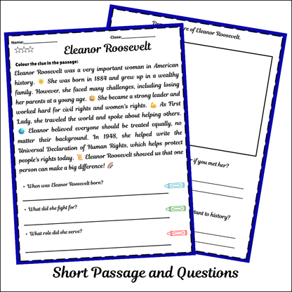 Eleanor Roosevelt | Short Reading Comprehension Creative Worksheet