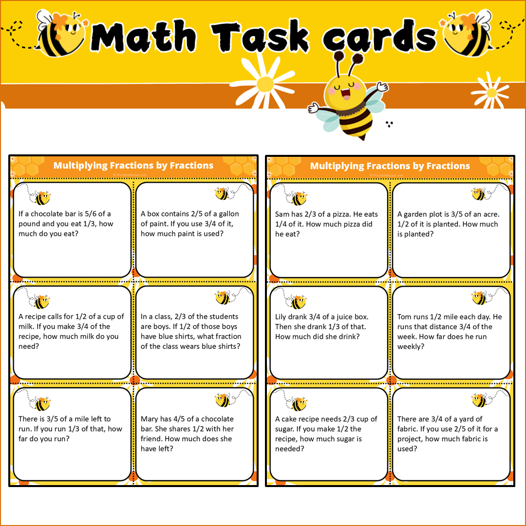 Multiplying Fractions by Fractions | Math Task Cards