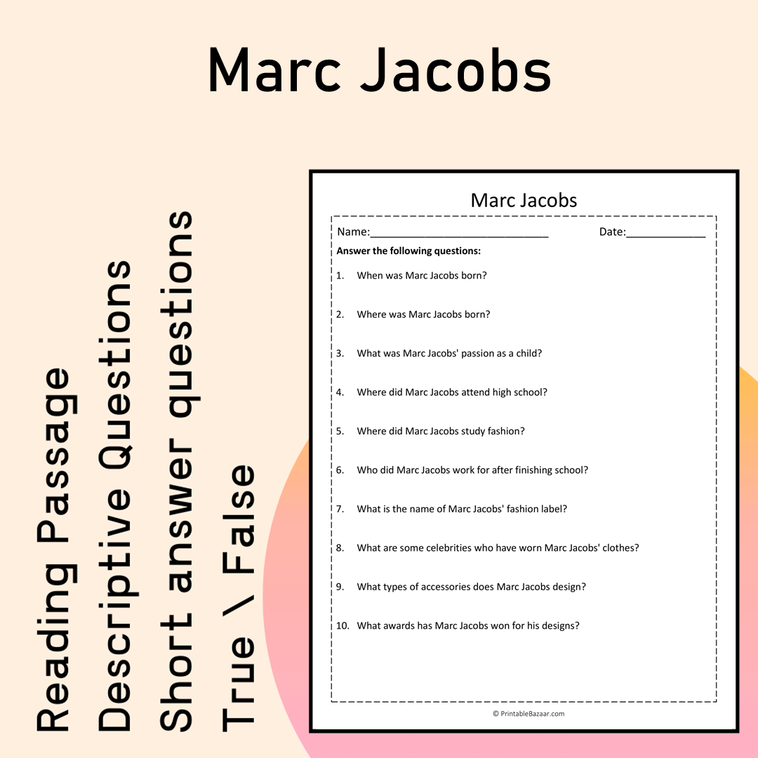 Marc Jacobs | Reading Comprehension Passage Printable Activity