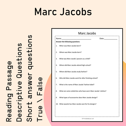 Marc Jacobs | Reading Comprehension Passage Printable Activity