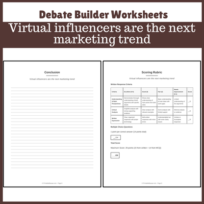 Virtual influencers are the next marketing trend | Favour and Against Worksheet Printable Activity