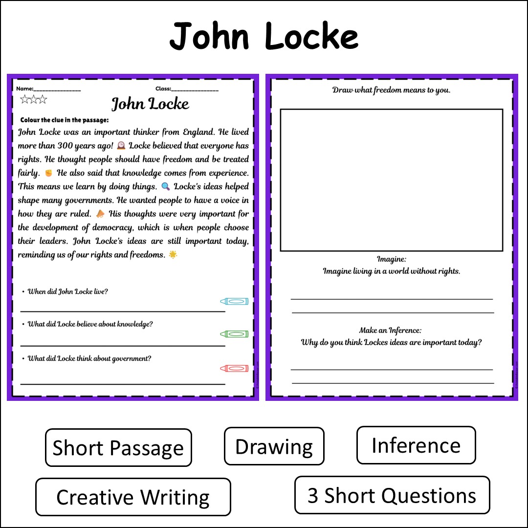 John Locke | Short Reading Comprehension Creative Worksheet