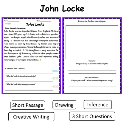 John Locke | Short Reading Comprehension Creative Worksheet