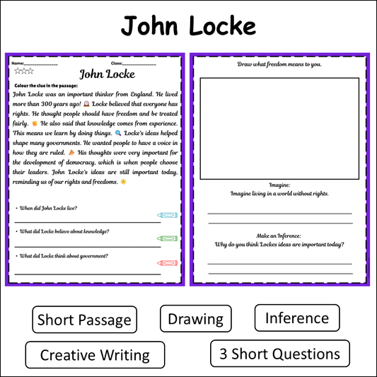 John Locke | Short Reading Comprehension Creative Worksheet