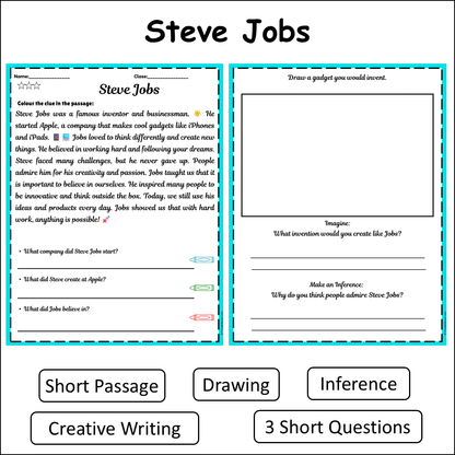 Steve Jobs | Short Reading Comprehension Creative Worksheet