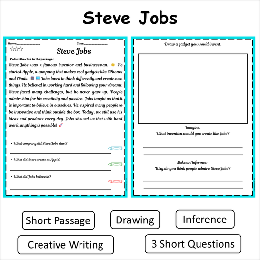 Steve Jobs | Short Reading Comprehension Creative Worksheet