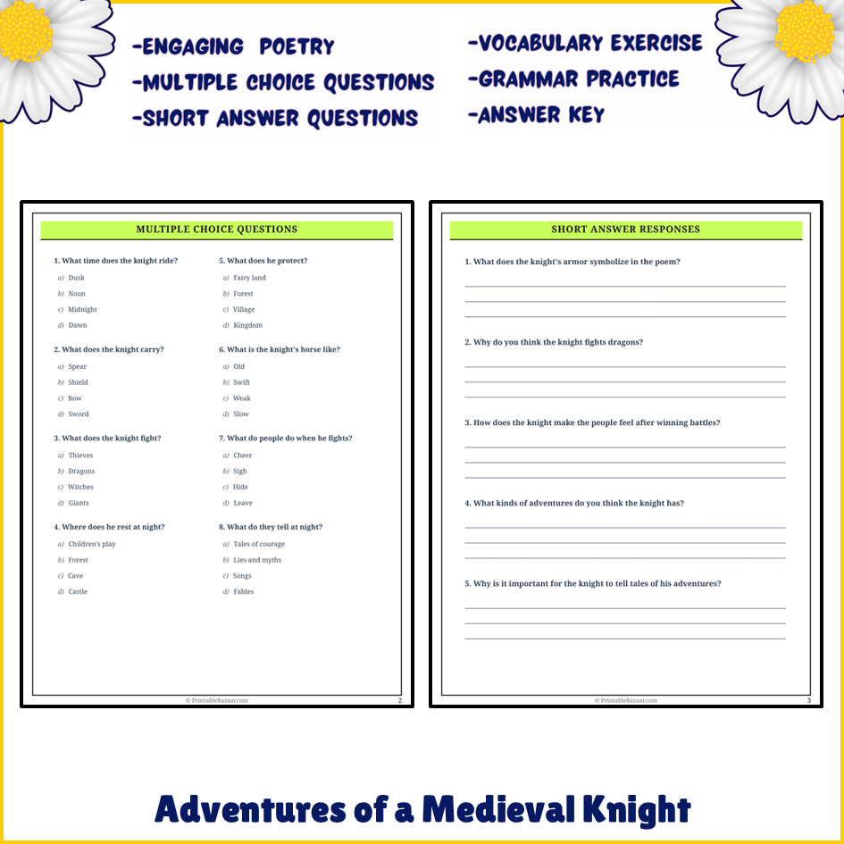 Adventures of a Medieval Knight | Poem Grammar Worksheet Printable Activity