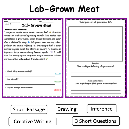 Lab-Grown Meat | Short Reading Comprehension Creative Worksheet