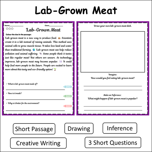 Lab-Grown Meat | Short Reading Comprehension Creative Worksheet