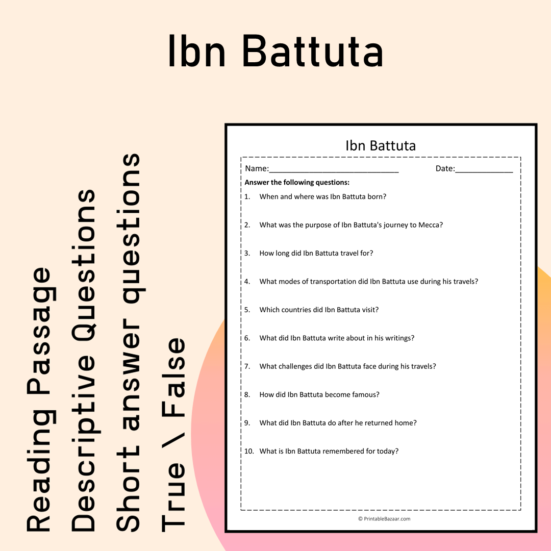 Ibn Battuta | Reading Comprehension Passage Printable Activity