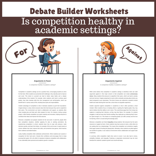 Is competition healthy in academic settings? | Favour and Against Worksheet Printable Activity
