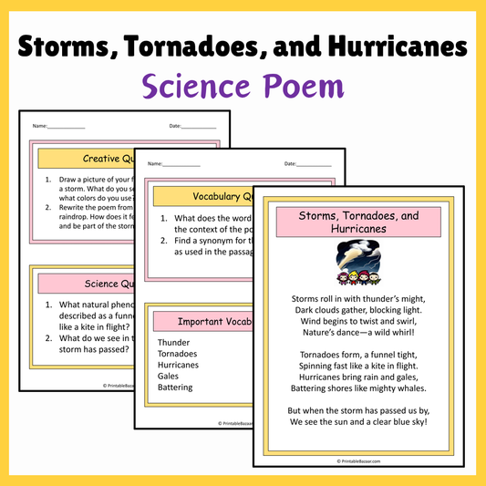 Storms, Tornadoes, and Hurricanes | Science Poem Reading Comprehension Activity