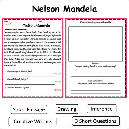 Nelson Mandela | Short Reading Comprehension Creative Worksheet