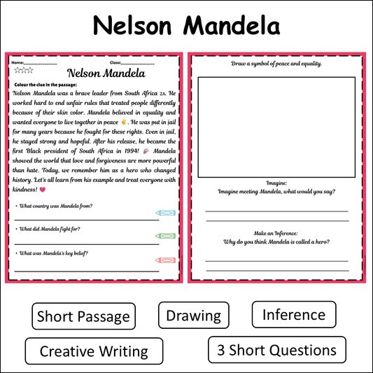 Nelson Mandela | Short Reading Comprehension Creative Worksheet