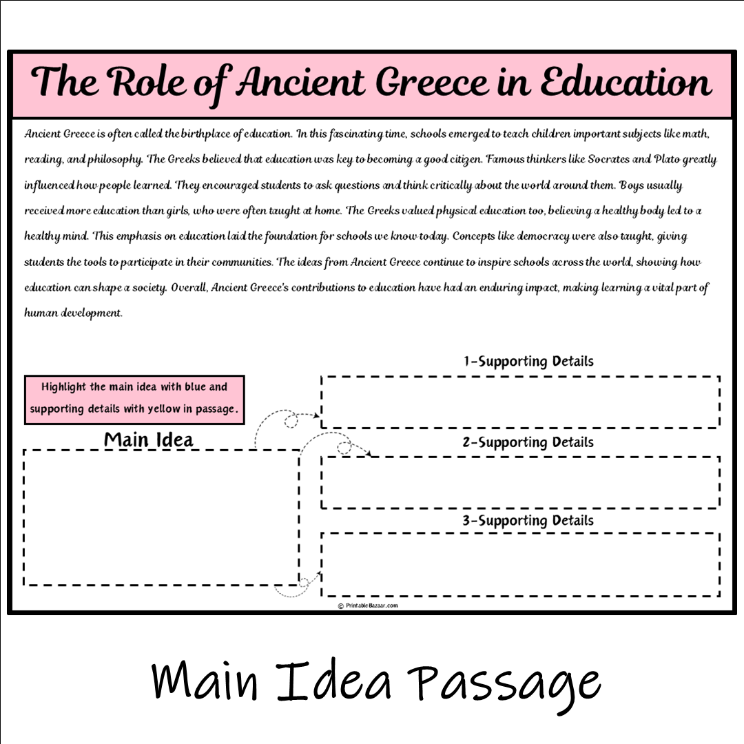 The Role of Ancient Greece in Education | Main Idea and Supporting Details Reading Passage and Questions