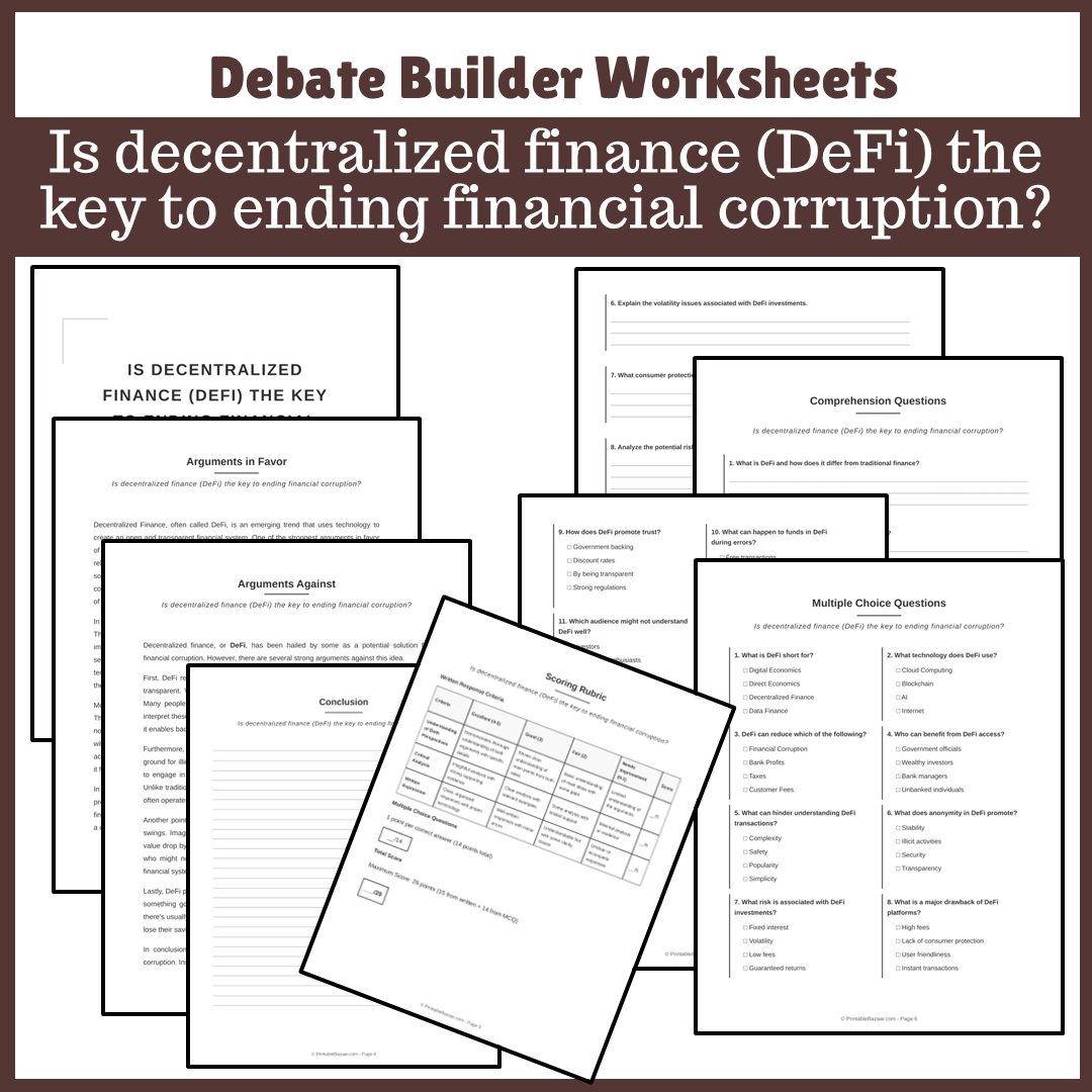 Is decentralized finance (DeFi) the key to ending financial corruption? | Favour and Against Worksheet Printable Activity