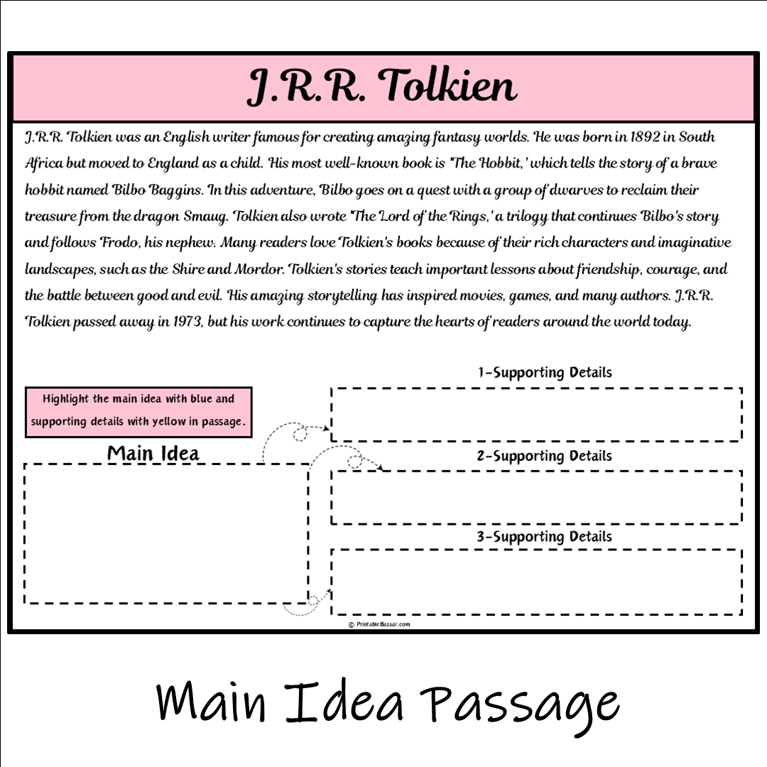 J.R.R. Tolkien | Main Idea and Supporting Details Reading Passage and Questions