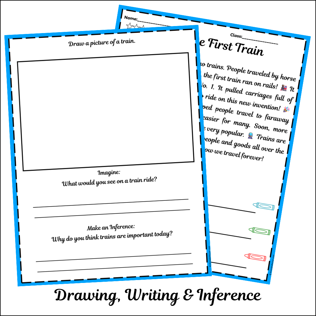 The First Train | Short Reading Comprehension Creative Worksheet