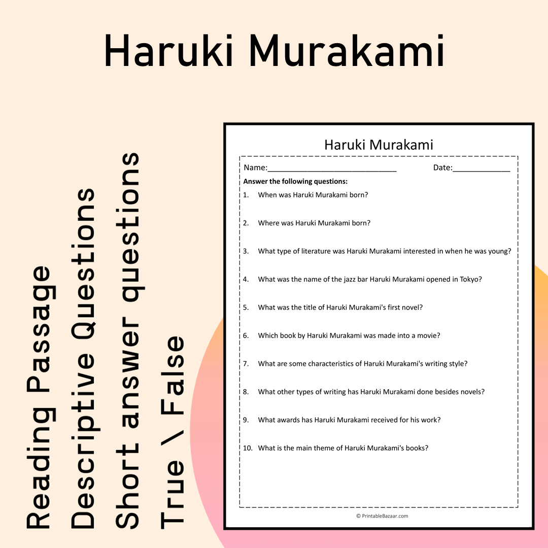 Haruki Murakami | Reading Comprehension Passage Printable Activity
