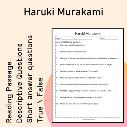 Haruki Murakami | Reading Comprehension Passage Printable Activity