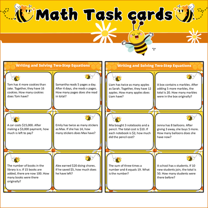 Writing and Solving Two-Step Equations | Math Task Cards