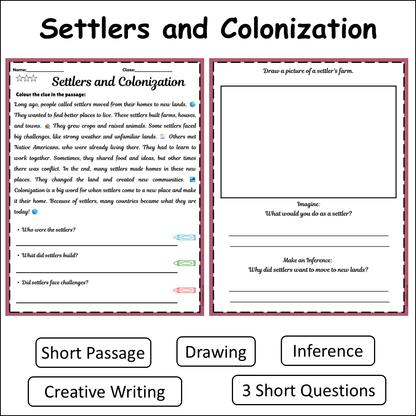 Settlers and Colonization | Short Reading Comprehension Creative Worksheet