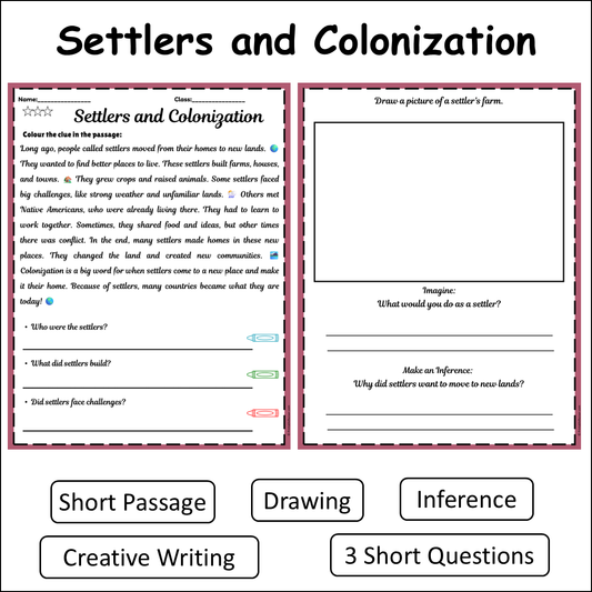 Settlers and Colonization | Short Reading Comprehension Creative Worksheet