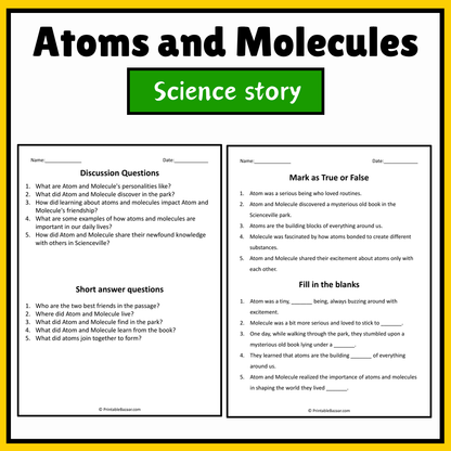 Atoms and Molecules | Science Story Reading Comprehension Activity