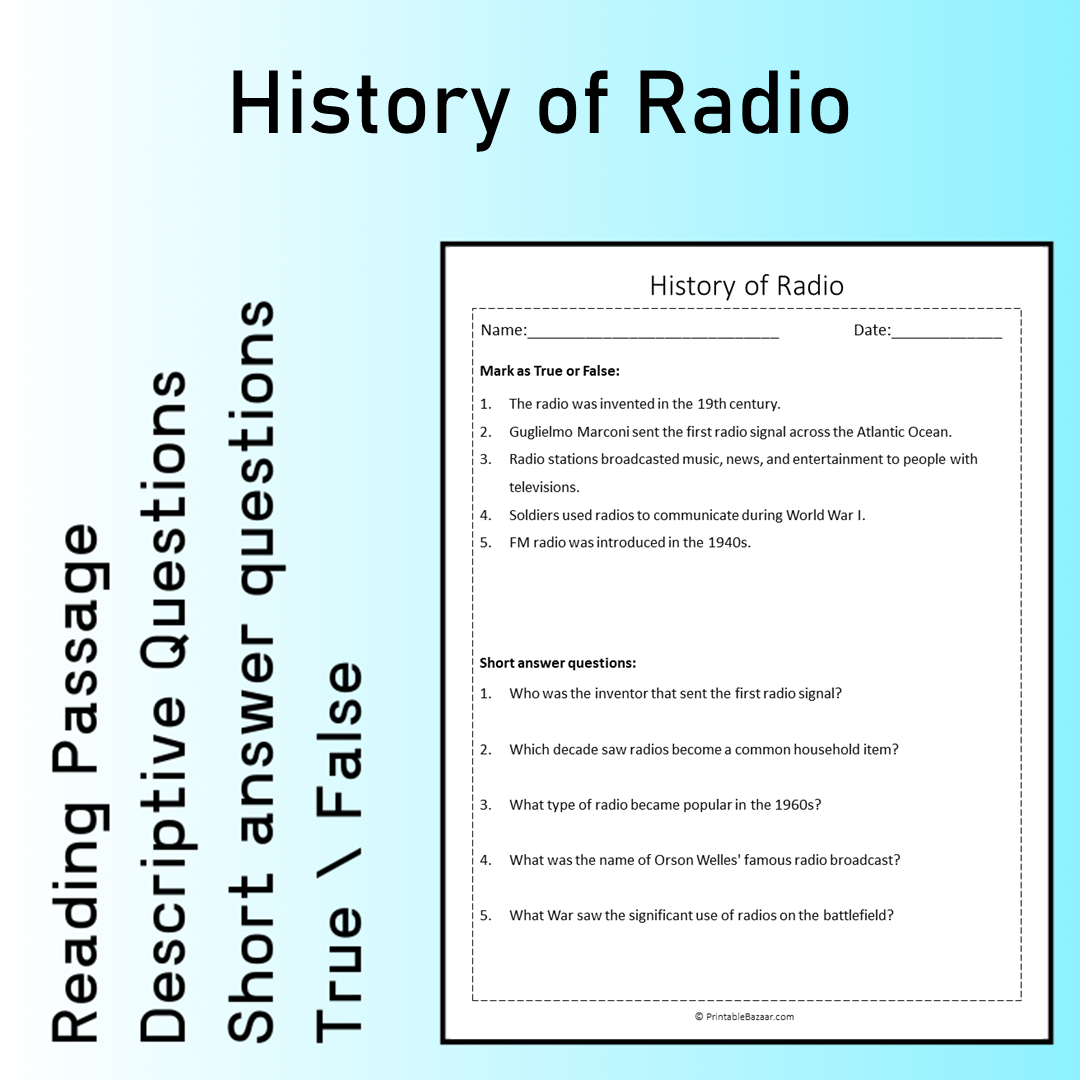 History of Radio | Reading Comprehension Passage Printable Worksheet