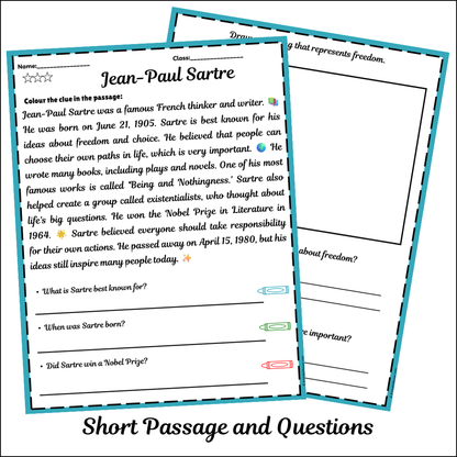 Jean-Paul Sartre | Short Reading Comprehension Creative Worksheet