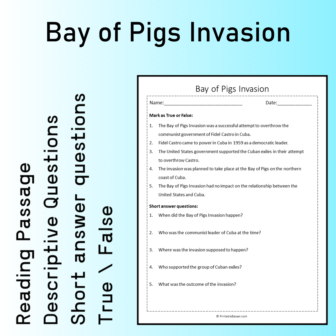 Bay of Pigs Invasion | Reading Comprehension Passage Printable Worksheet